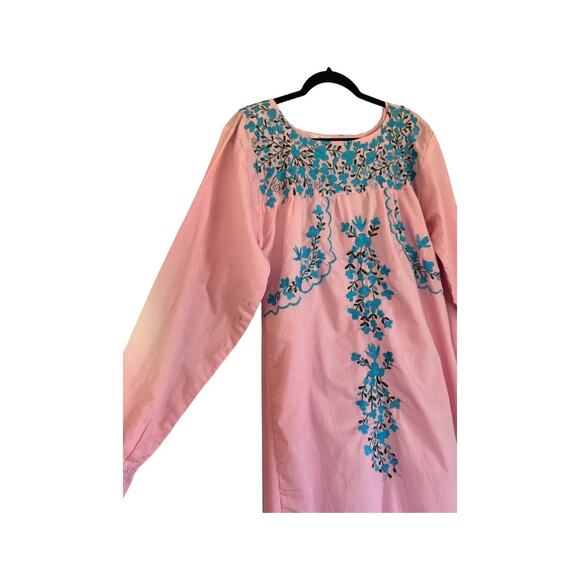 Vintage Baby Pink Hand Embroidered Vintage 1970s Floral Maxi Dress - Picture 4 of 10